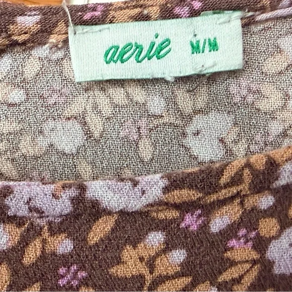Aerie Garden Party Midi Dress Floral Relic Size M Puff Sleeve Tiered Cottagecore - Picture 10 of 12